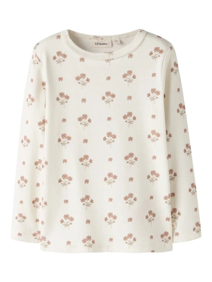 Hvit blomsterprintet barnebluse med lange ermer, myk ullkjole for småbarn