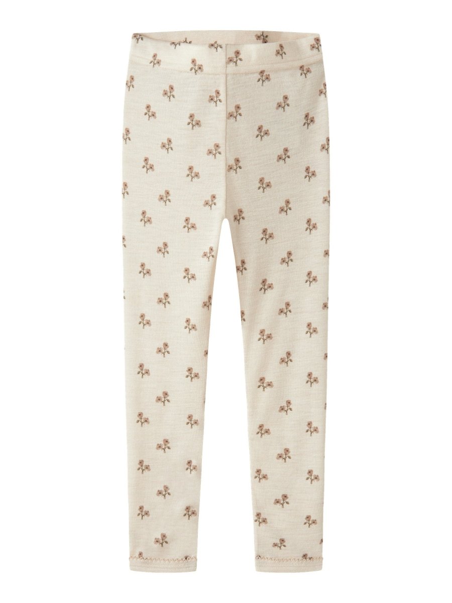 Lil Atelier Mini NALU SLIM Ullleggings - Turtledove | Flower | Torgunns Barneklær AS