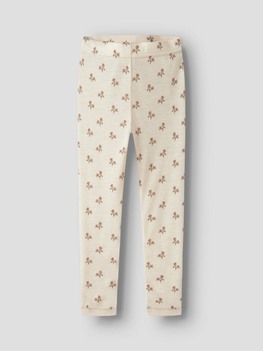 Lil Atelier Mini NALU SLIM Ullleggings - Turtledove | Flower | Torgunns Barneklær AS