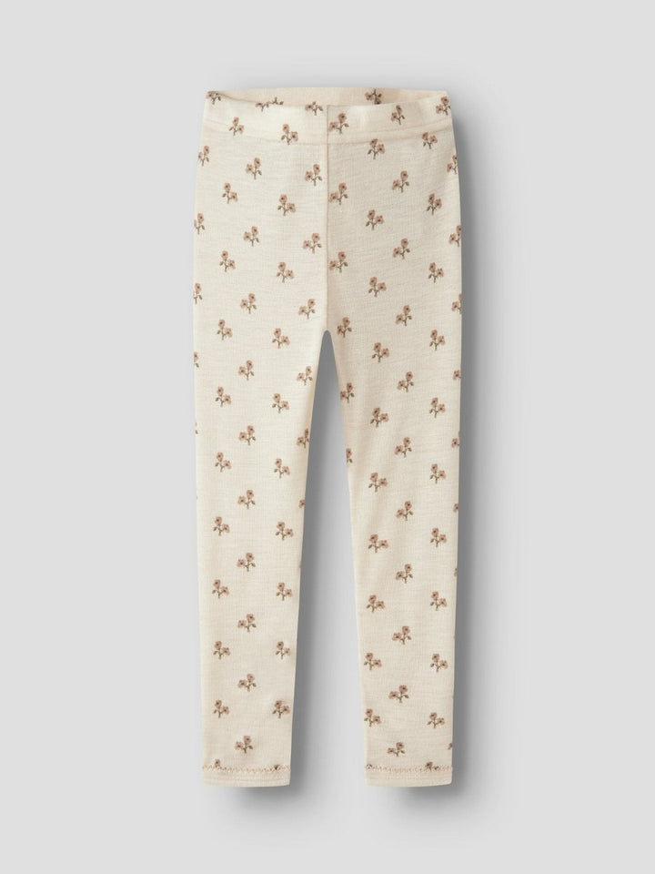 Lil Atelier Mini NALU SLIM Ullleggings - Turtledove | Flower | Torgunns Barneklær AS
