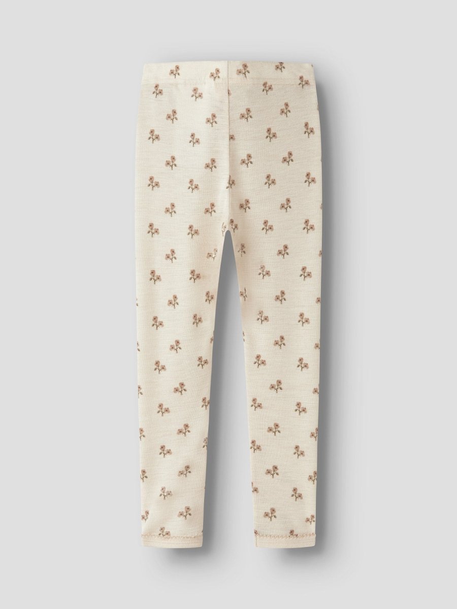 Lil Atelier Mini NALU SLIM Ullleggings - Turtledove | Flower | Torgunns Barneklær AS