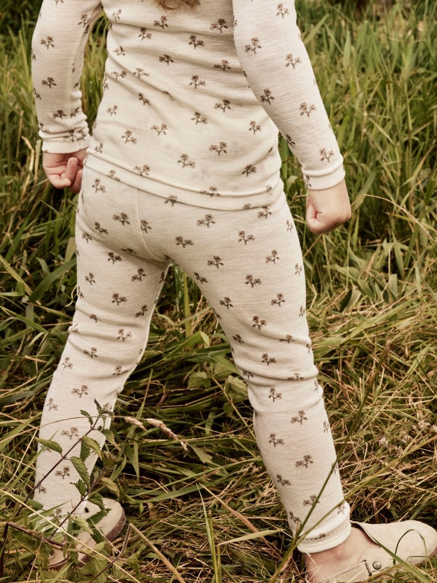 Lil Atelier Mini NALU SLIM Ullleggings - Turtledove | Flower | Torgunns Barneklær AS