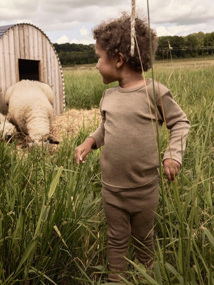 Lil Atelier Mini NILO SLIM Ullleggings - Sepia Tint | Melange | Torgunns Barneklær AS