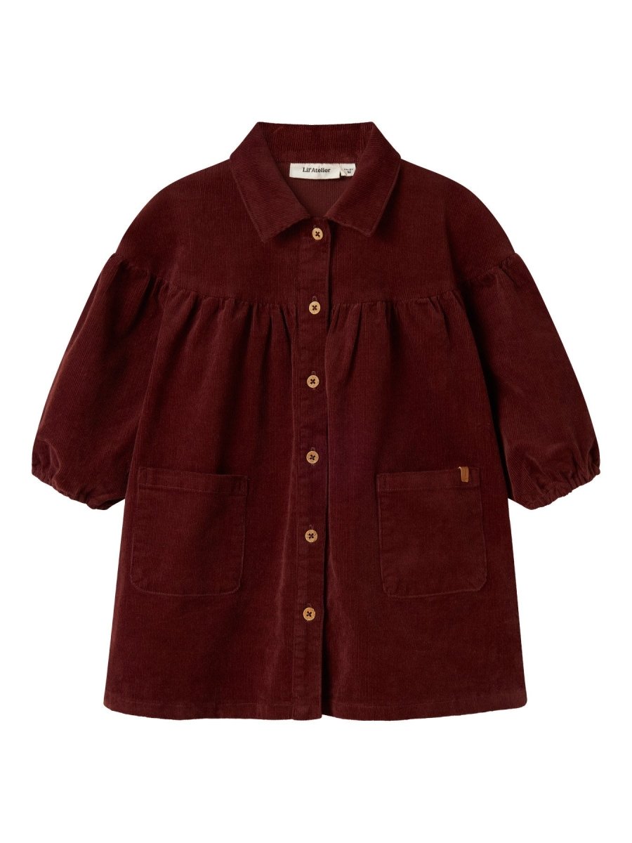 Lil' Atelier Mini OBERT LOOSE LS CORD DRESS - Hot Chocolate | Torgunns Barneklær AS