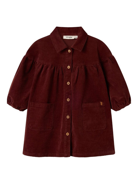 Lil' Atelier Mini OBERT LOOSE LS CORD DRESS - Hot Chocolate | Torgunns Barneklær AS
