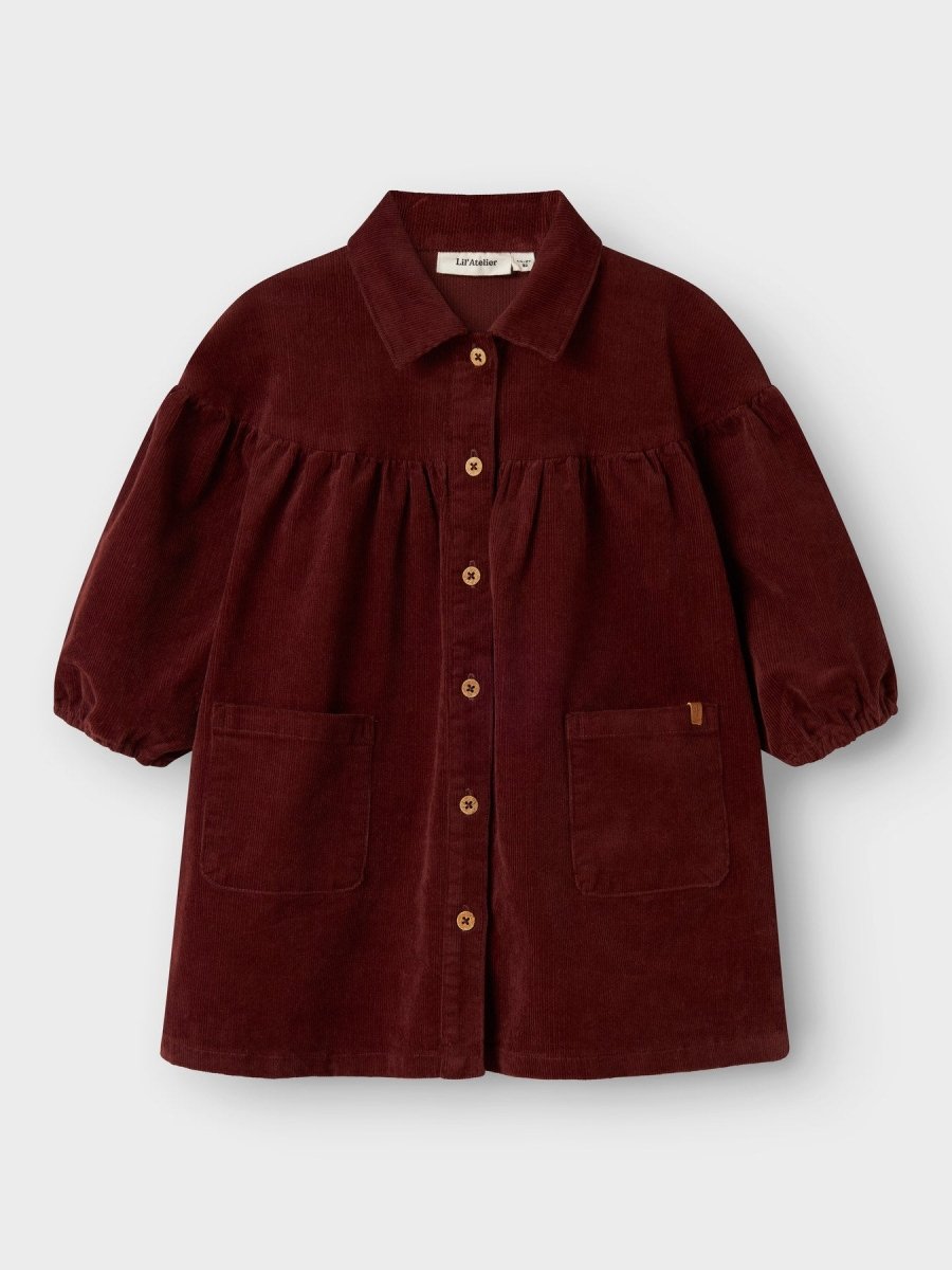 Lil' Atelier Mini OBERT LOOSE LS CORD DRESS - Hot Chocolate | Torgunns Barneklær AS