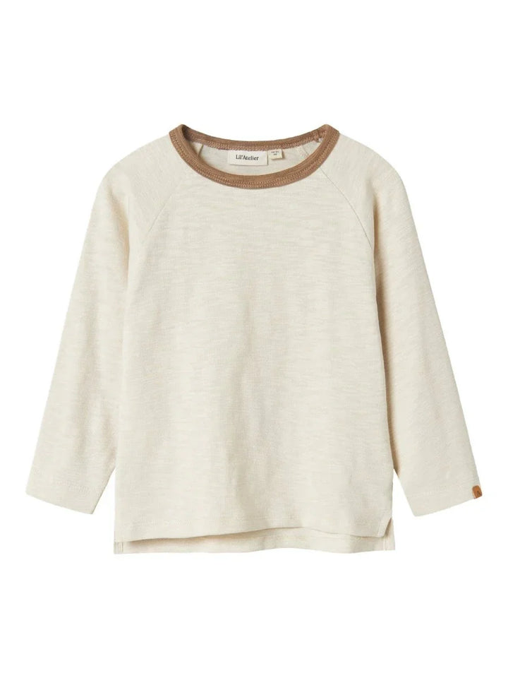 Myk beige barne genser med brun kant, LIL&