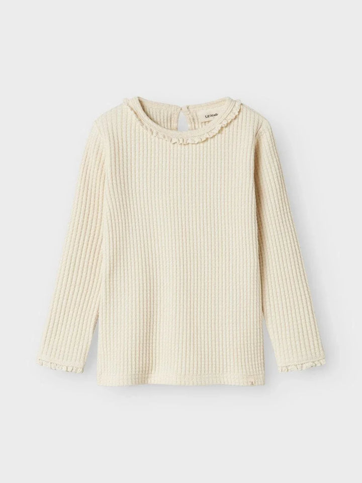 Beige strikket genser med krage og rynker for spedbarn og småbarn, myk og varm barneklær