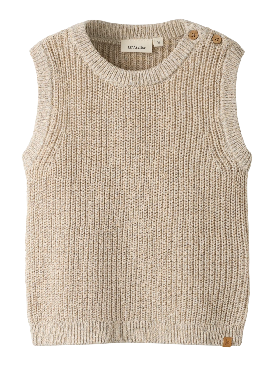 Lil' Atelier mini ROKKOS strikkevest - White Pepper Melange | Torgunns Barneklær AS
