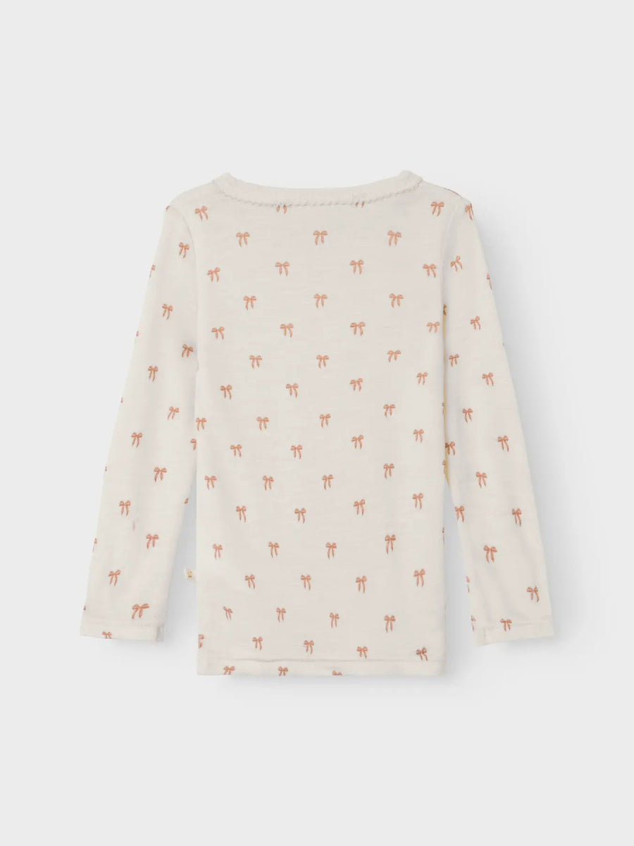 Lil' Atelier Mini WOOL NALU LS SLIM TOP - Turtledove Melange | Bow | Torgunns Barneklær AS