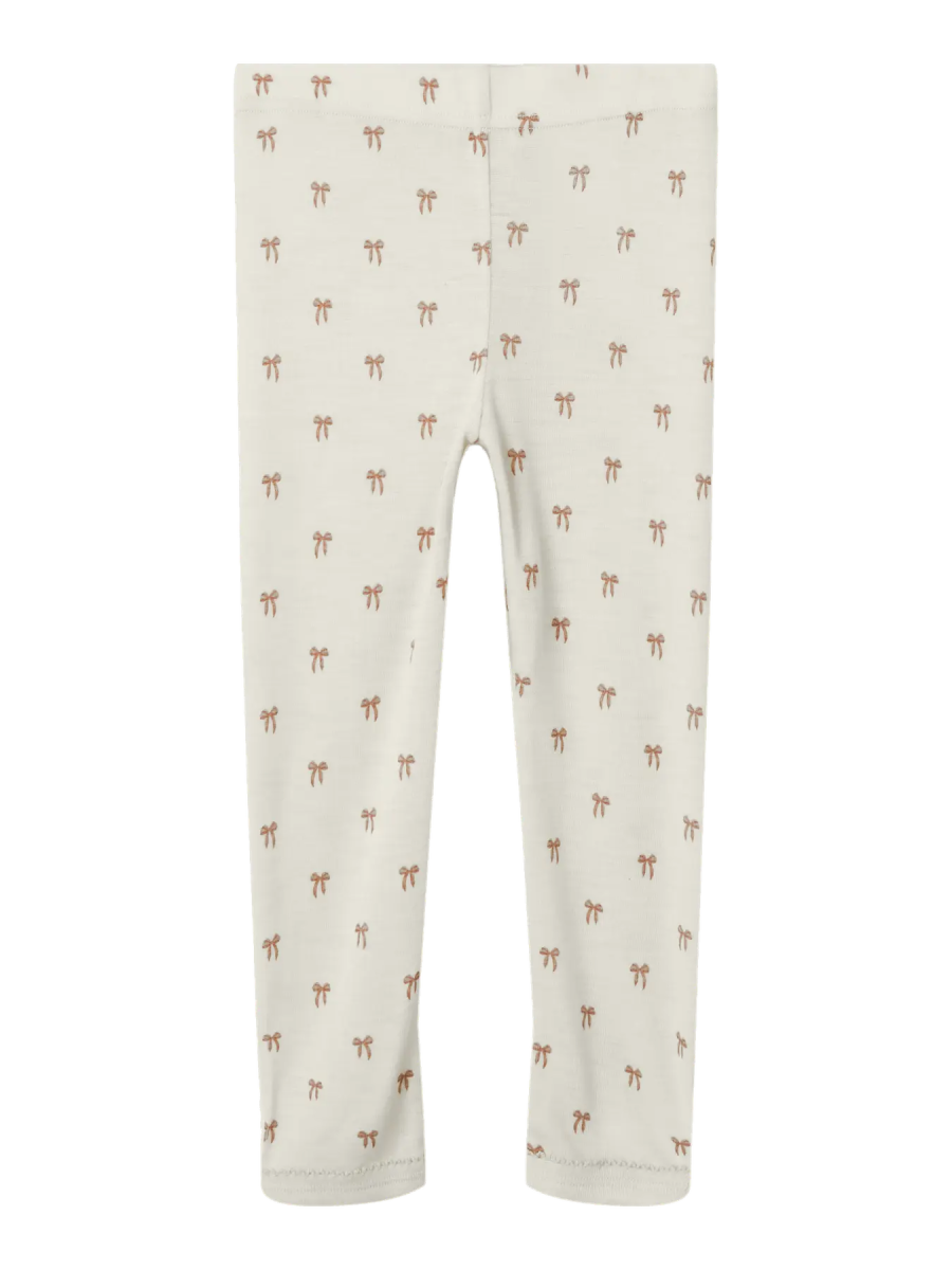 Lil' Atelier Mini WOOL NALU SLIM LEGGING - Turtledove Melange | Bow | Torgunns Barneklær AS