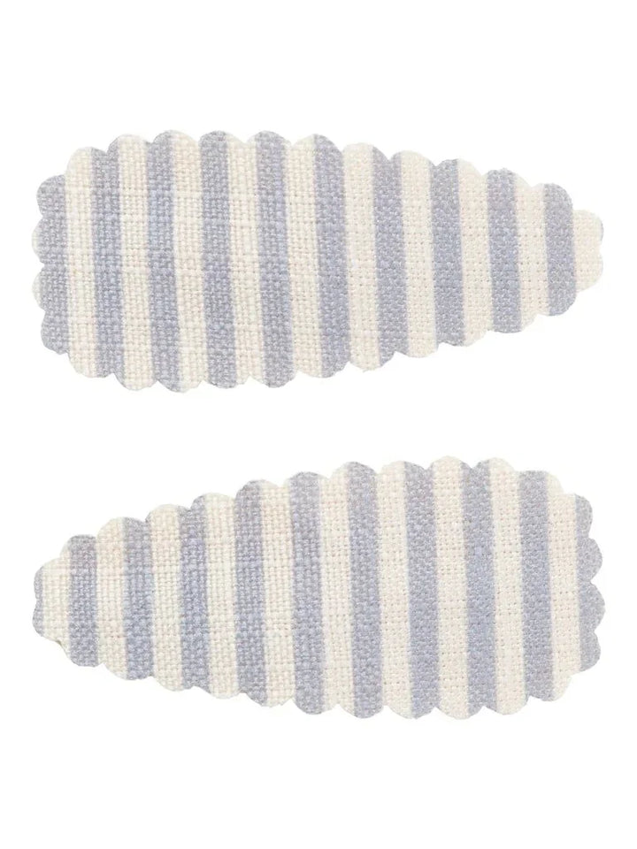 Blå og hvite striper barnehårklammer med skåret kant, myke og bærekraftige til baby og spedbarn