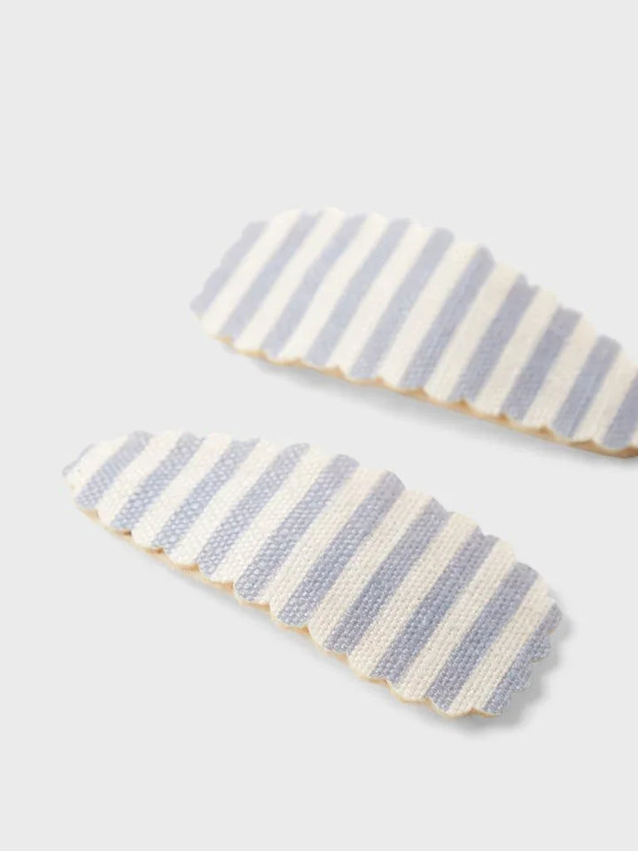 Blå og hvite striper barnehårklammer med skjellkant, myke og søte til baby og spedbarn