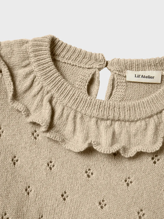 Lil' Atelier Mini WOOL NALIO LS KNIT - Safari Melange - Torgunns Barneklær AS