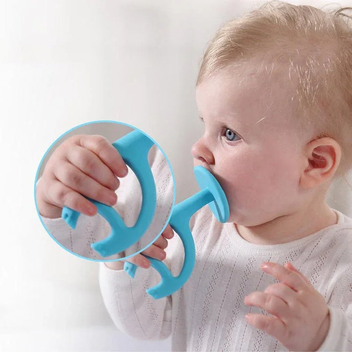 Blå tanningsring for spedbarn, myk silikon, lett å gripe, ideell for babyer 0-8 år