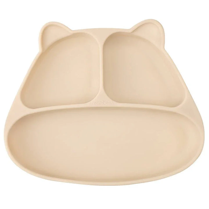 Beige babyplate med kattøre og tre fag, perfekt for spedbarn og småbarn