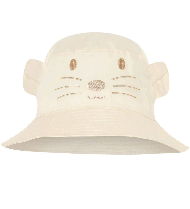 Søt beige solhatt for baby med sydd kattesnute og ører, perfekt barneklær for sommer