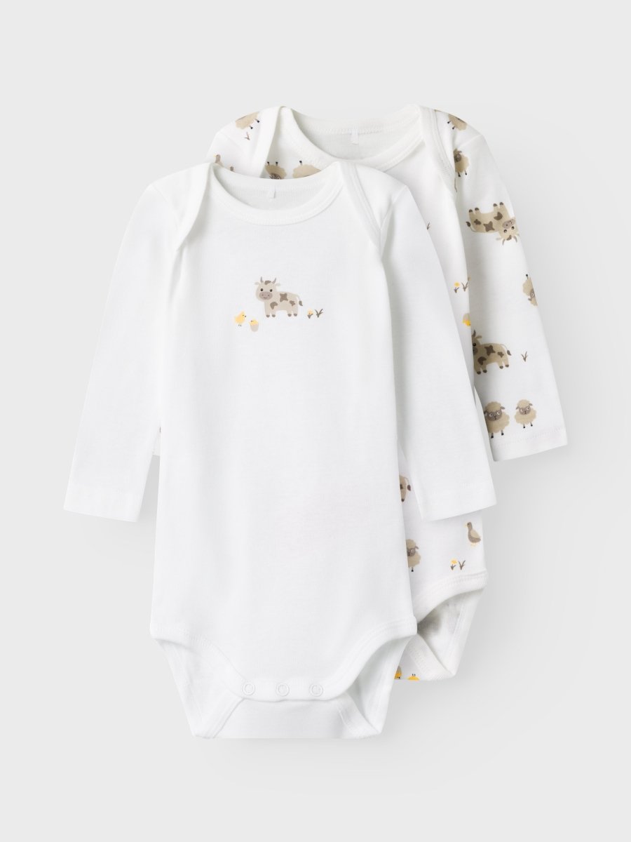 name it baby BODY 2PK FARM ANIMALS - Bright White | Torgunns Barneklær AS