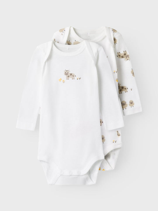name it baby BODY 2PK FARM ANIMALS - Bright White | Torgunns Barneklær AS