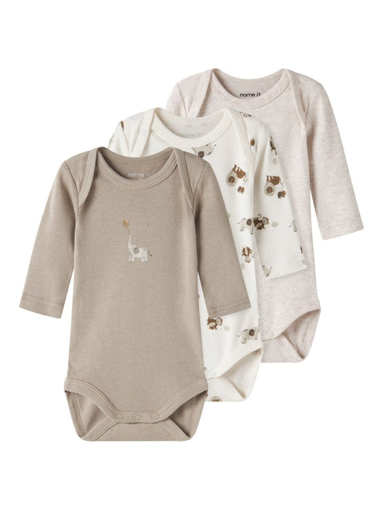 name it baby BODY 3pk ANIMAL NOOS - Jet Stream, Aluminum & Peyote Melange | Torgunns Barneklær AS
