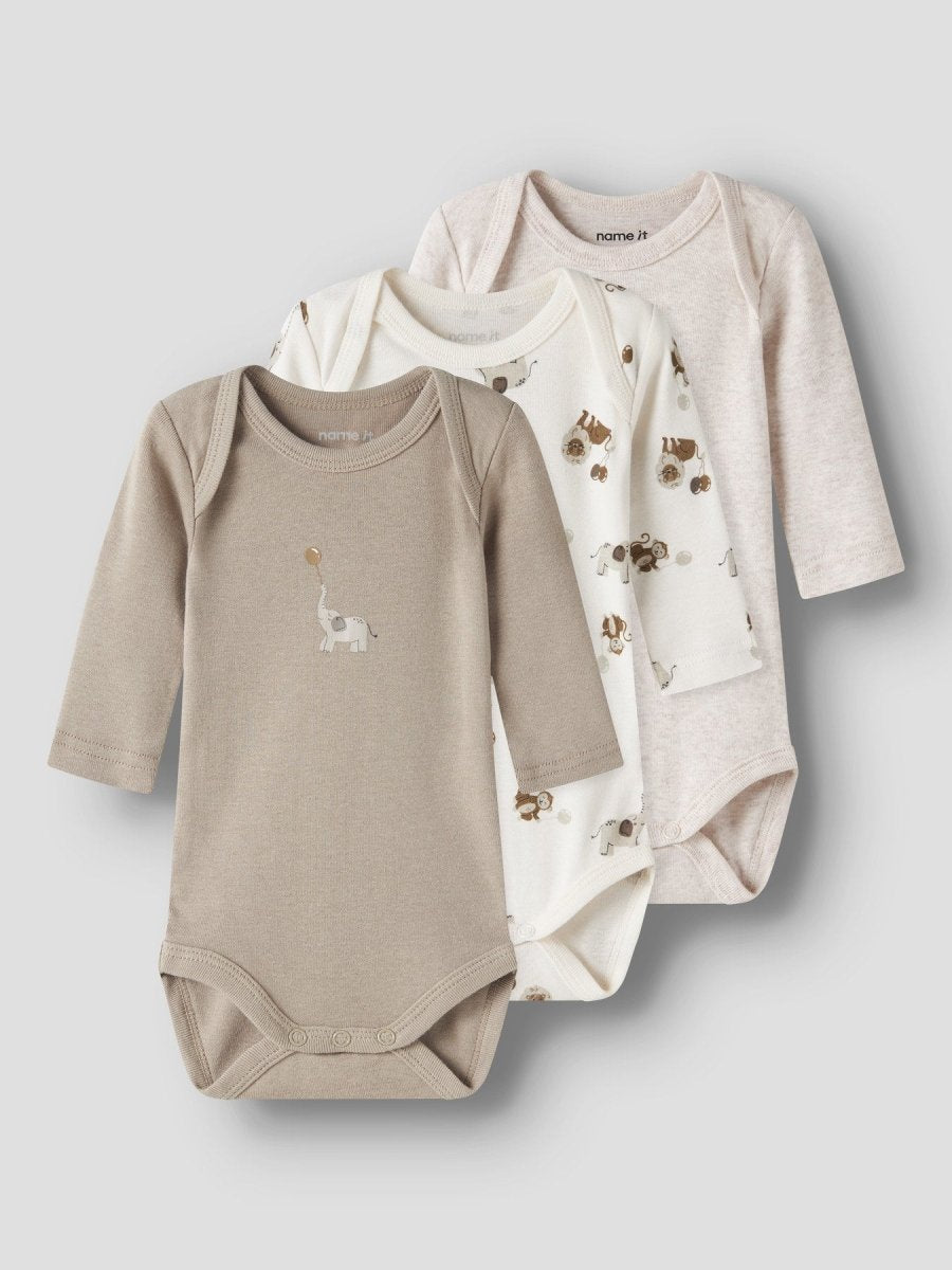 name it baby BODY 3pk ANIMAL NOOS - Jet Stream, Aluminum & Peyote Melange | Torgunns Barneklær AS