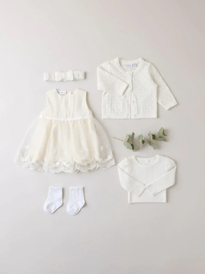 name it baby DESINA LS SHORT KNIT CARD - Cloud Dancer | Torgunns Barneklær AS