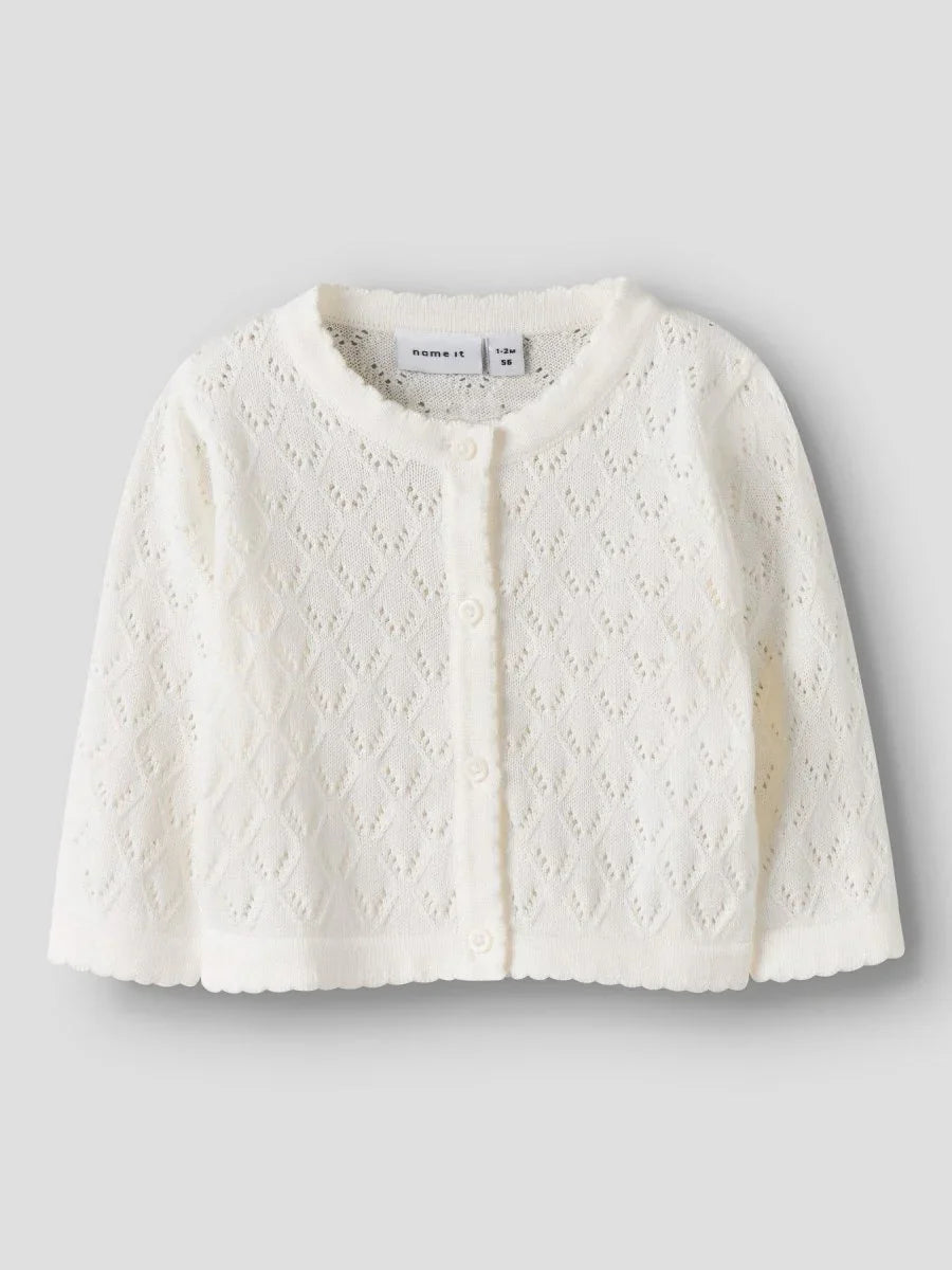 name it baby DESINA LS SHORT KNIT CARD - Cloud Dancer | Torgunns Barneklær AS