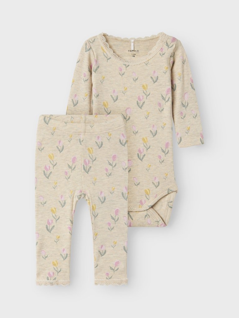 name it baby FLOWERKAB LS BODY SET - Peyote Melange | Torgunns Barneklær AS