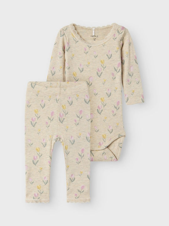 name it baby FLOWERKAB LS BODY SET - Peyote Melange | Torgunns Barneklær AS
