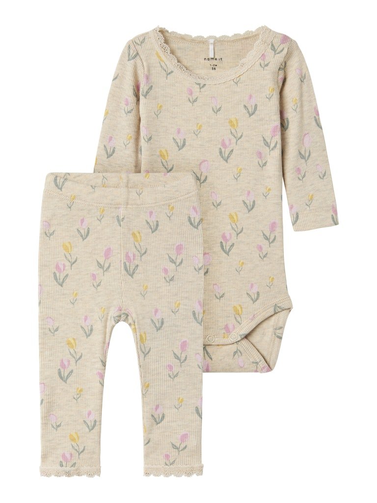 name it baby FLOWERKAB LS BODY SET - Peyote Melange | Torgunns Barneklær AS
