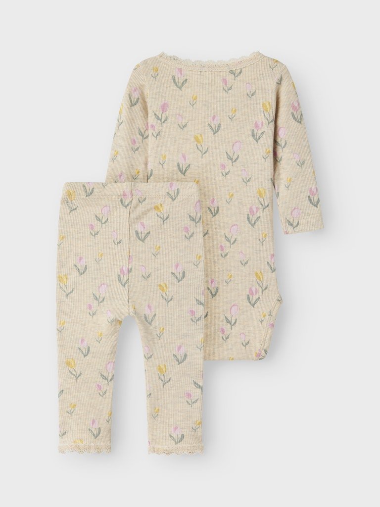 name it baby FLOWERKAB LS BODY SET - Peyote Melange | Torgunns Barneklær AS