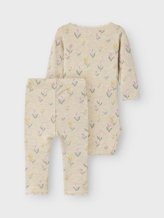 name it baby FLOWERKAB LS BODY SET - Peyote Melange | Torgunns Barneklær AS