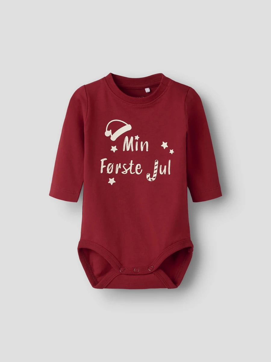 name it baby "Min Første Jul" body - Red Dahlia | Torgunns Barneklær AS