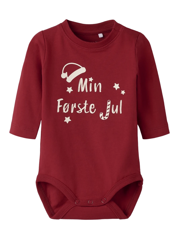 name it baby "Min Første Jul" body - Red Dahlia | Torgunns Barneklær AS