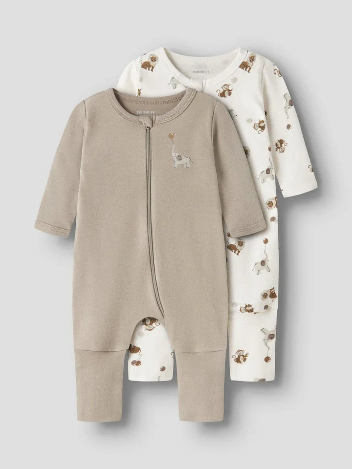 Myke babystrampler med elefant- og apeprint, ideelle for spedbarn 0-8 år