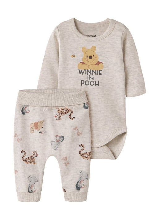 name it baby OLLU POOH LS BODY SET WDI - Peyote Melange BODY + PANT | Torgunns Barneklær AS
