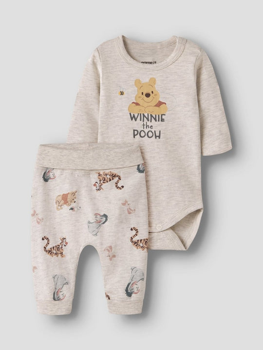 name it baby OLLU POOH LS BODY SET WDI - Peyote Melange BODY + PANT | Torgunns Barneklær AS
