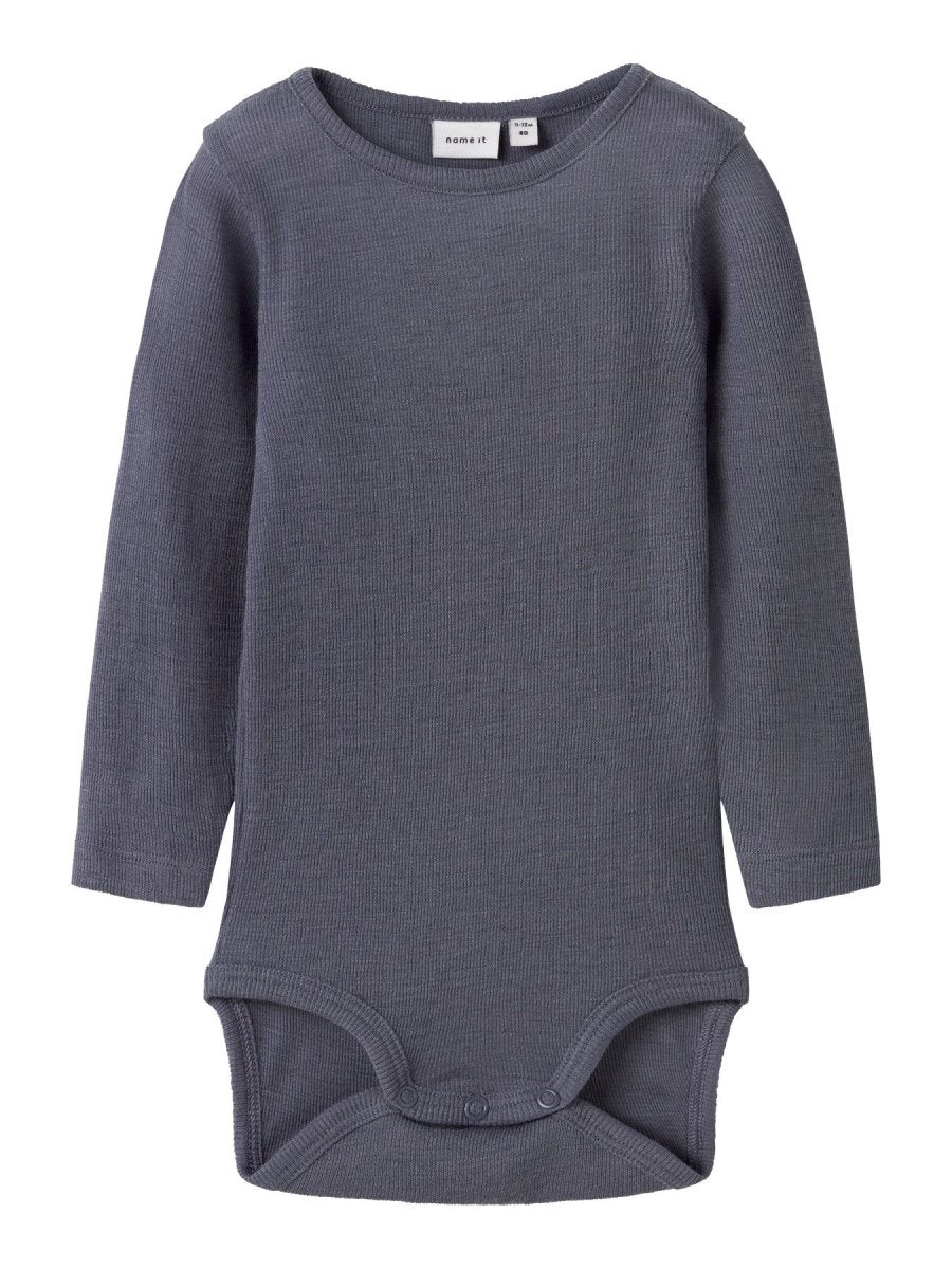 name it baby ULL/SILKE WOSSA RIB LS BODY - Folkstone Gray | Torgunns Barneklær AS