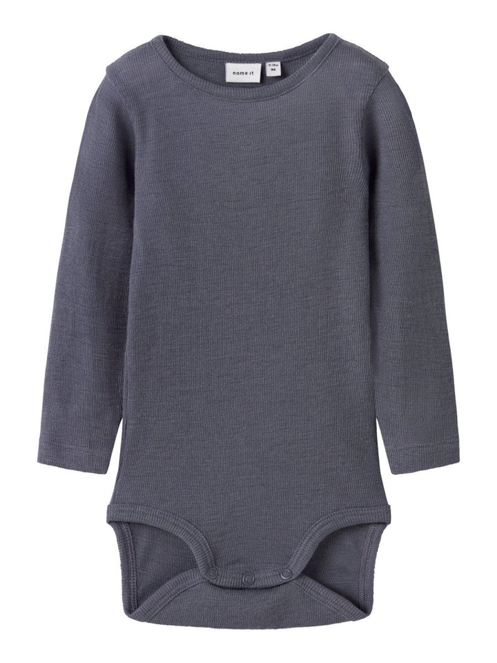 name it baby ULL/SILKE WOSSA RIB LS BODY - Folkstone Gray | Torgunns Barneklær AS