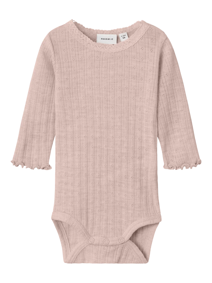 name it baby ULL/SILKE WOSSA RIB LS BODY - Shadow Gray | Torgunns Barneklær AS