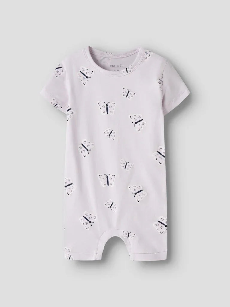 Lys rosa babyromper med sommerfuglprint, myk barneklær for spedbarn