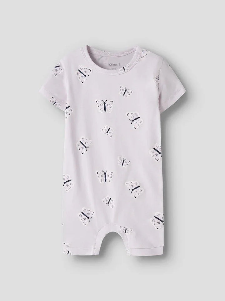 Lys rosa babyromper med sommerfuglprint, myk barneklær for spedbarn