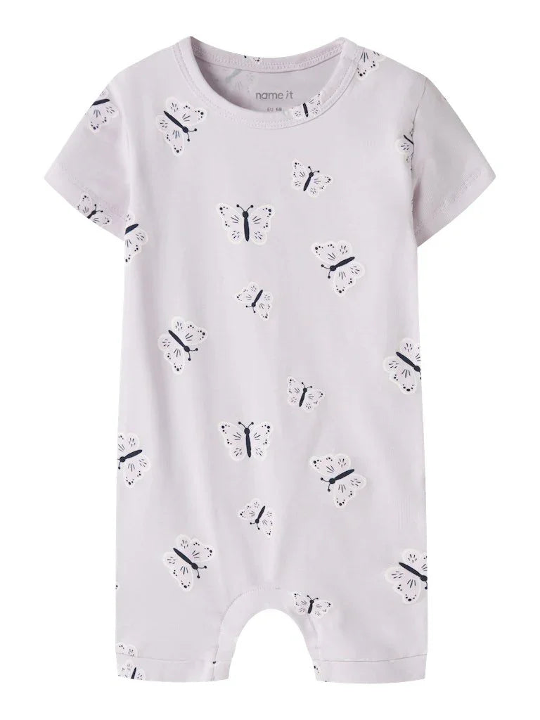 Lys rosa babyromper med sommerfuglprint, myk bomull for spedbarn 0-8 år