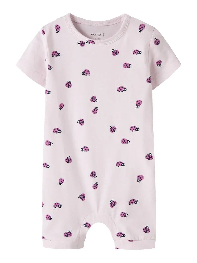 Lys rosa babybody med marihøneprint, myk barneklær for spedbarn