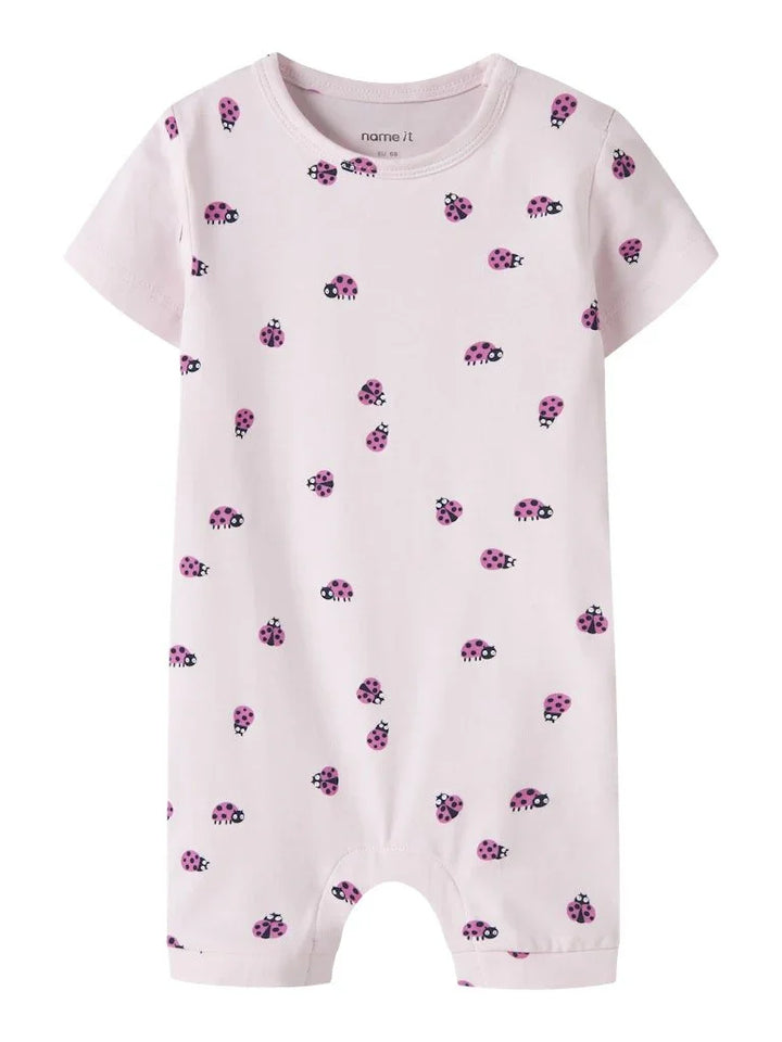 Lys rosa babybody med marihøneprint, myk barneklær for spedbarn
