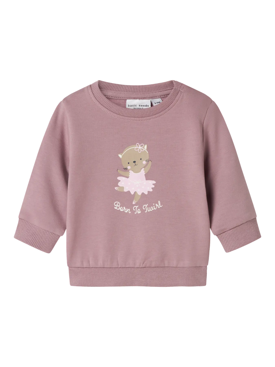 name it baby VRILLIE LS SWEAT - Elderberry | Cat Ballerina | Torgunns Barneklær AS