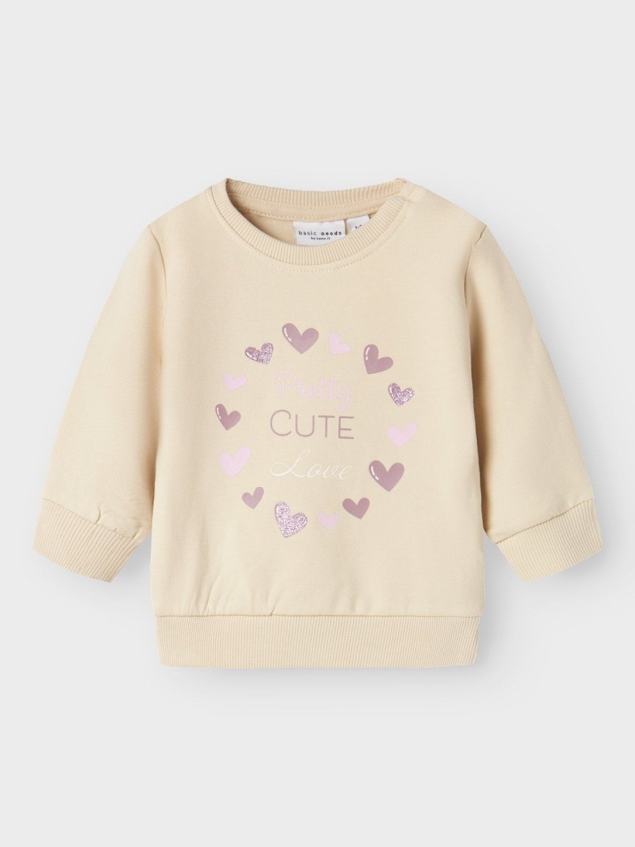 name it baby VRILLIE LS SWEAT - Summer Sand | Hearts | Torgunns Barneklær AS