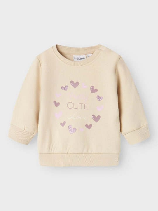 name it baby VRILLIE LS SWEAT - Summer Sand | Hearts | Torgunns Barneklær AS