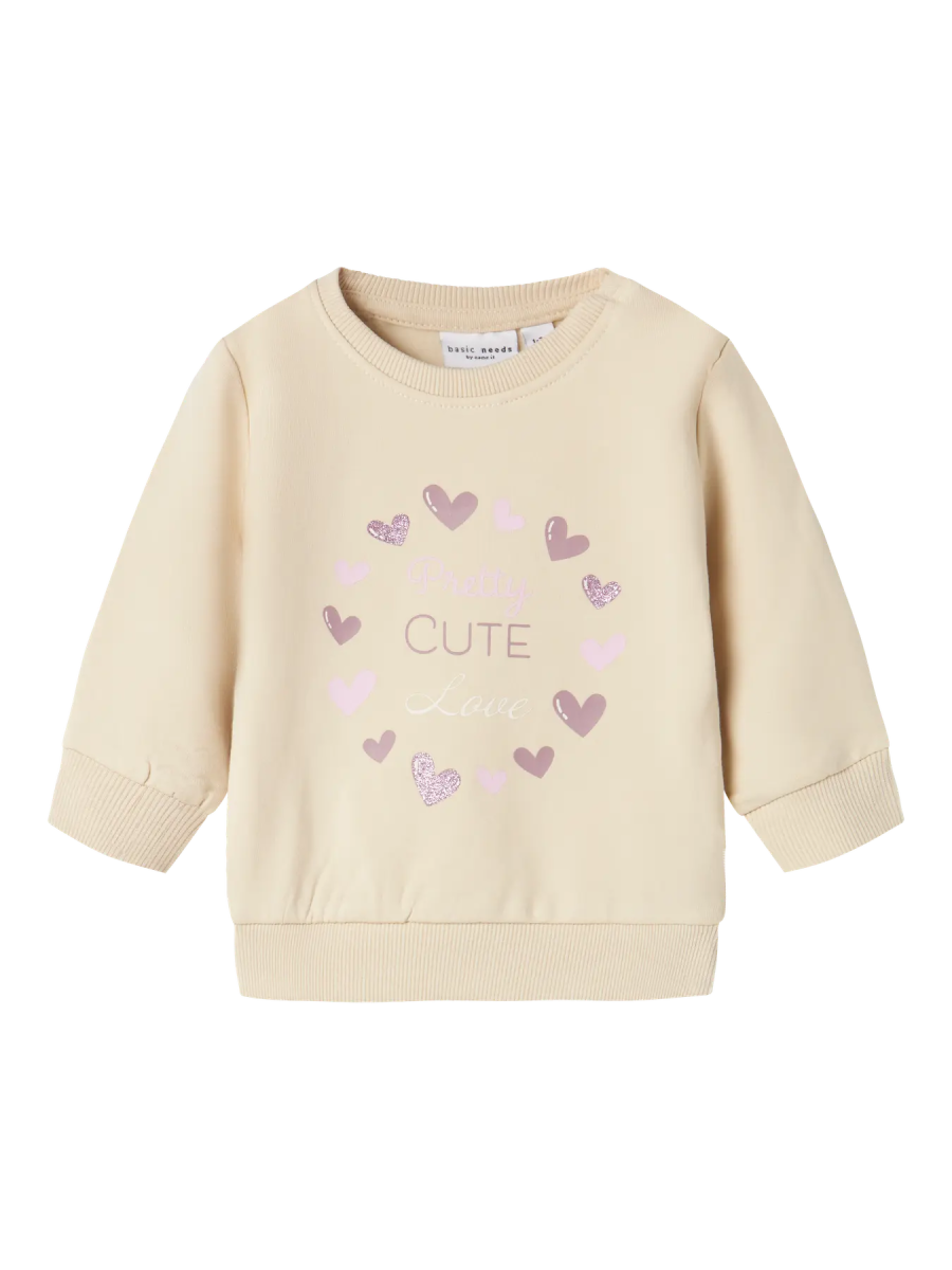 name it baby VRILLIE LS SWEAT - Summer Sand | Hearts | Torgunns Barneklær AS