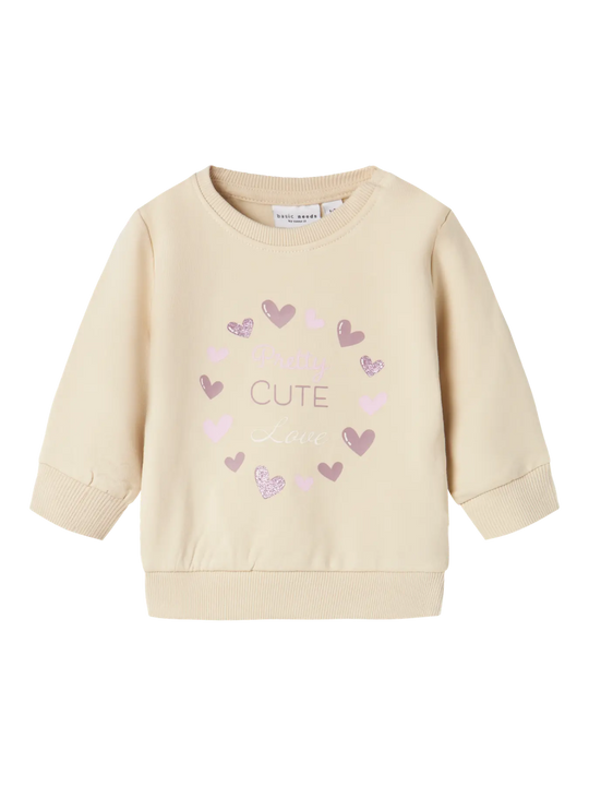 name it baby VRILLIE LS SWEAT - Summer Sand | Hearts | Torgunns Barneklær AS